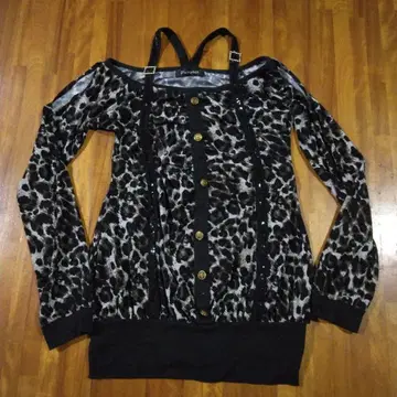 d.i.a계 헤이세이 갸루계 레오파드 무늬 오프숄더 긴팔 원피스