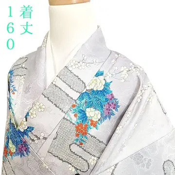 W84 기모노 이중 기모노 기장 160cm 화학 섬유 꽃 은