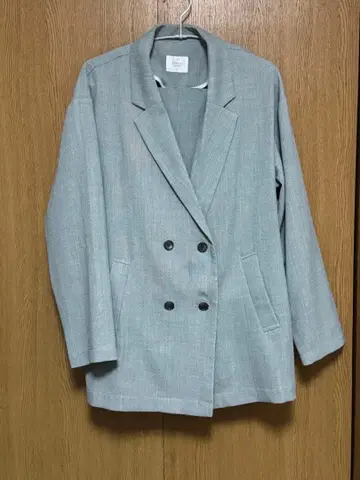 더블 브레스트 테일러드 자켓 셋업 와이드 슬랙스 블루 그레이