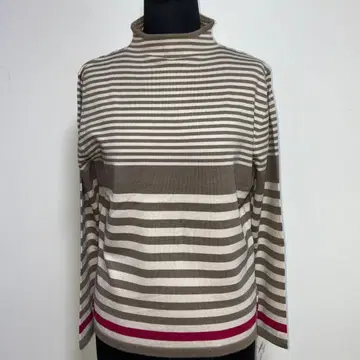 인기 새상품 스트레치 보더 니트 미세스 보틀넥 베이지 x 오프