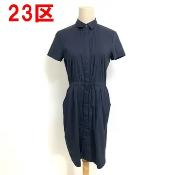 A6576 23구 셔츠 원피스 면 롱 반팔 네이비 34