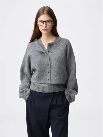 GU 퍼프 니트 2피스 가디건 그레이 M
