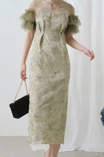 튤 프릴 슬리브 스팽글 파티 드레스 결혼식 경사