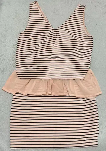 rienda 스트라이프 V넥 탱크탑 프릴 달린 셋업