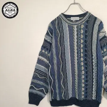 3D 니트 스웨터 이탈리아제 입체편직 레트로 빈티지 파랑 블루