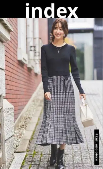 [ Index ] 자카드 플리츠 니트 원피스