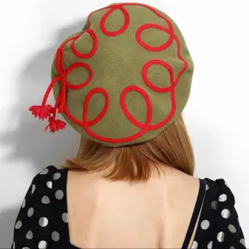 BaraironoBoushi 장미색 모자 올리브 베레모 울