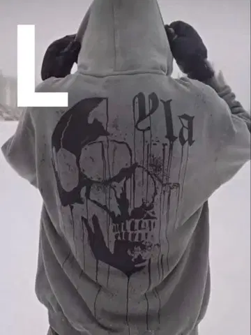 YOUNGLA 스컬 프린트 그레이 후드티