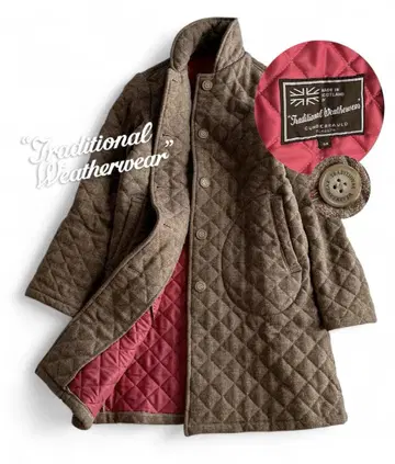 트래디셔널 웨더웨어 영국제 충전솜 안감 핑크 트위드 코트 브라운