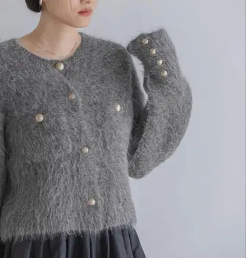 apart by lowrys 알파카 샤기 가디건 차콜 그레이