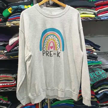 USA 구제 의류 아메카지 팝 컬러 프린트 멜란지 맨투맨