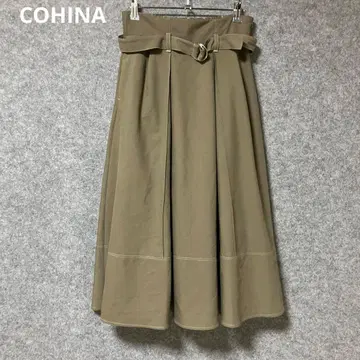 COHINA 스티치 디자인 턱 스커트 카키