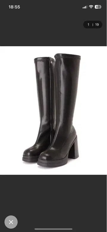 블랙 슬림 핏 하이힐 롱 부츠