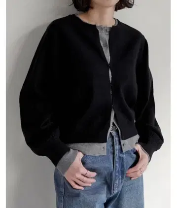 Re:EDIT 크루넥 레이어드 스타일 가디건 블랙 / MEDIUM