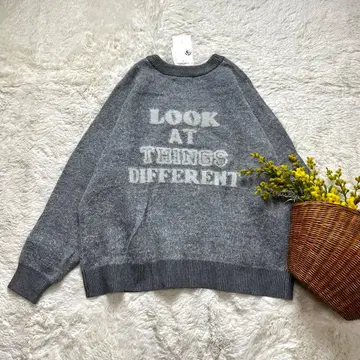 새상품 로고 가디건 페더 자카드 오버 사이즈 그레이 프리