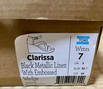 [중고] TOMS Clarissa 블랙 메탈릭 린넨 샌들 7