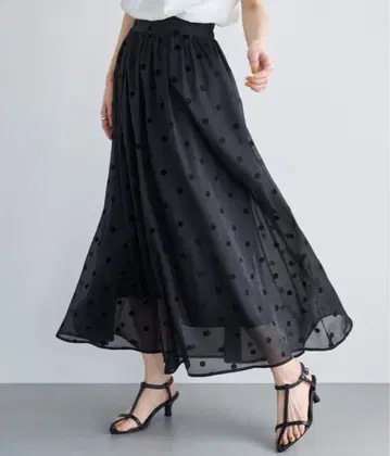 meilmada 플로키 도트 오간자 스커트 블랙