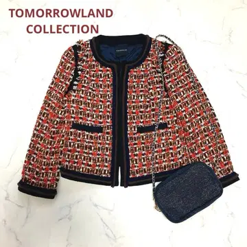 새상품급 투모로우랜드 컬렉션 트위드 노카라 자켓 믹스