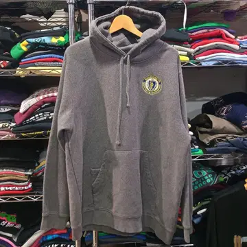 USA 구제 의류 칼리지 아메카지 워크 자수 후드티 다크 그레이