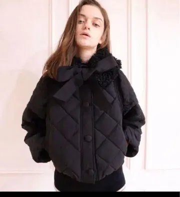 블랙 epine 퀼팅 자켓 리본 포함