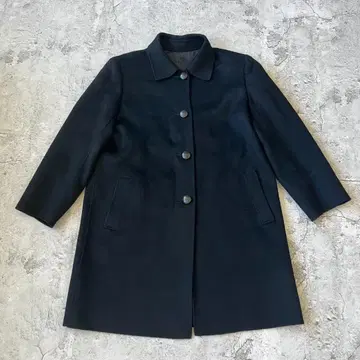 극상 캐시미어 100% 스탠다드 칼라 롱 코트 장식 버튼 블랙 빈티지