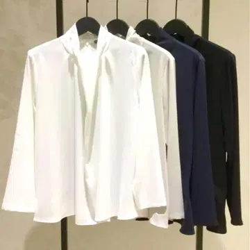 컨디션 최상 띠어리 럭스 조젯 보타이풍 블라우스 밴드 카라 화이트