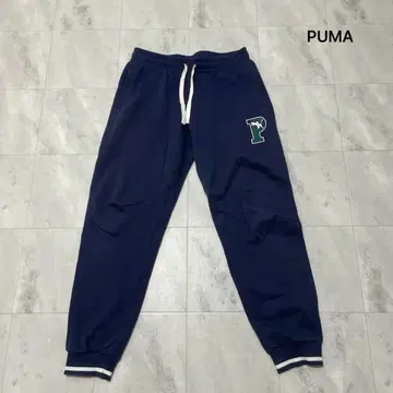 푸마 스웨트 팬츠 리브 팬츠 프린트 로고 테이퍼드 조거 팬츠