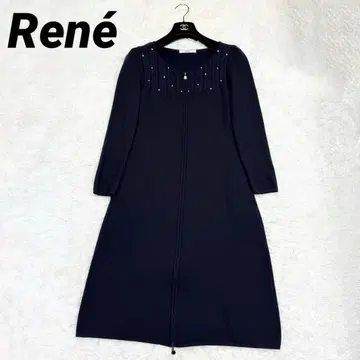 [ 새상품급 ] 르네 니트 원피스 네이비 더블 지퍼 펄 34
