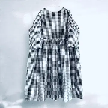 [ 핸드메이드 ] 면 폴리 깅엄 체크 원피스