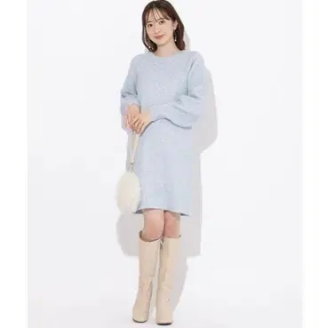 윌셀렉션 Twinkle 백리본 니트 원피스 블루