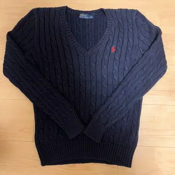 케이블 니트 코튼 V넥 스웨터