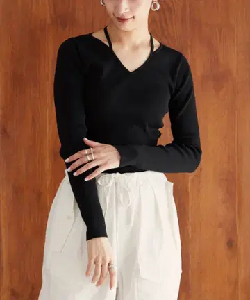 Co/Silk 리브 홀터넥 리브 니트 풀오버