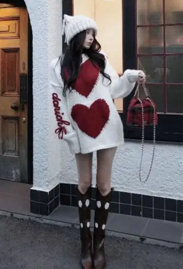 darich 하트 로고 로우게이지 니트 튜닉