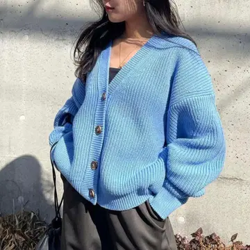 SeaRoomLynn 소프트 하드 V넥 가디건 블루