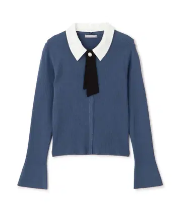 카라 부착 리본 타이 니트탑