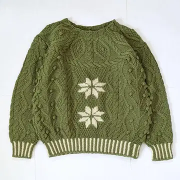 빈티지 레트로 노르딕 무늬 긴팔 니트 스웨터 눈꽃 그린