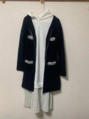 네이비 비쥬 가디건 셋업