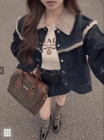 보아 데님 자켓 x 미니 스커트 셋업[nh185]