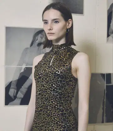 주에미 juemi 레오파드 벨로아 롱 원피스 차이나복