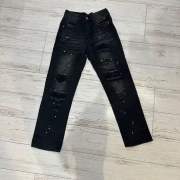 패션 JEANS 데미지 가공 블랙 데님