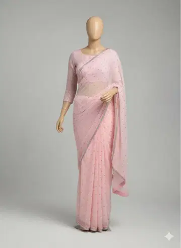 핑크색 자수 장식 사리