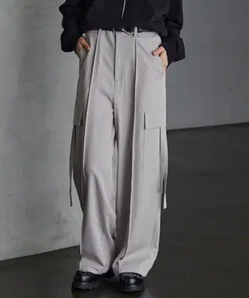 [ SERACE ] 루즈 드레이프 데님 와이드 슬랙스 카고 팬츠