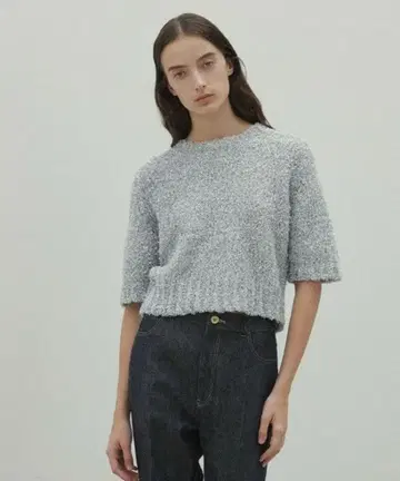 BEIGE TRITOMA / 라메 크루넥 반팔 니트 실버 4