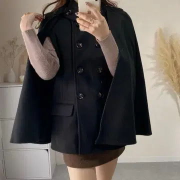 ABITOKYO 더블 브레스트 케이프 자켓 블랙