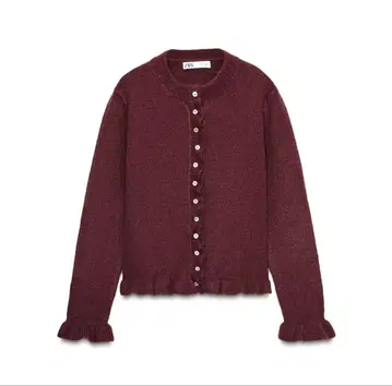새상품급 ZARA 프릴 니트 가디건 보르도 S 사이즈