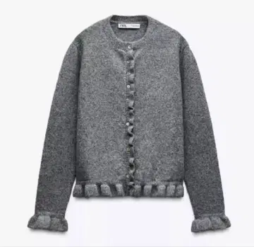 새상품급 ZARA 프릴 니트 가디건 그레이 S 사이즈