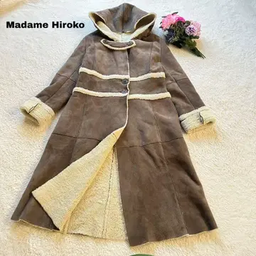 [ 새상품급 ] 마담 히로코 리얼 무스탕 롱 코트 후드티 그레이지