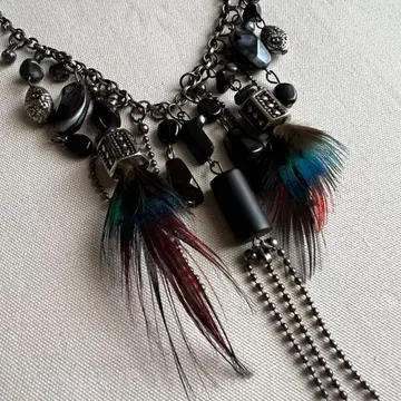 목걸이 깃털 공작 스톤 블랙 페더 피콕