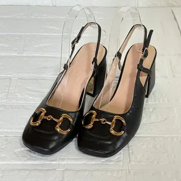 스퀘어토 슬링백 펌프스 블랙 23.5cm 청키힐