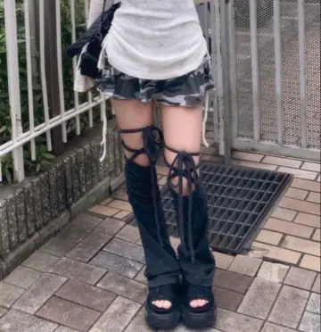 서브컬처 계열 레그 워머 블랙